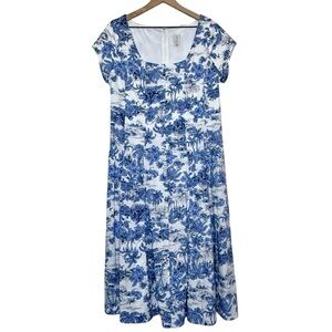 Joie Size 10 Tropical Dog Toile Print Fit & Flare Dress Vacation Cottagecore